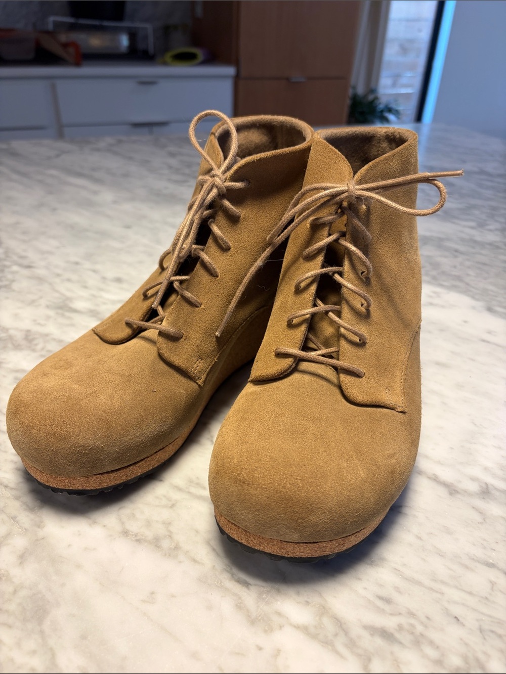Birkenstock Suede Lace-Up Ankle Boots in Camel Brown